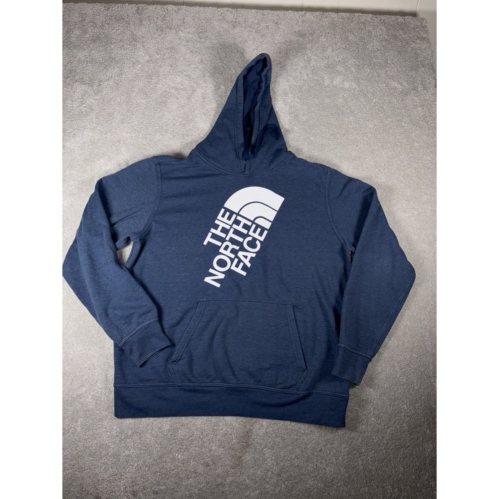 The North Face Men's XL Navy Blue Pullover Hoodie‎ Large Logo Graphic Sweatshirt
